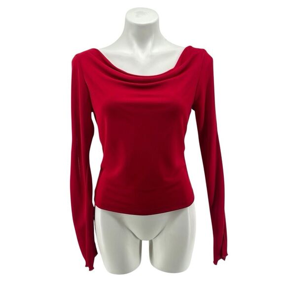 Vintage Niche USA Red Cowl Neck Cutout Long Sleeve Blouse Top Women’s Large - Picture 4 of 13